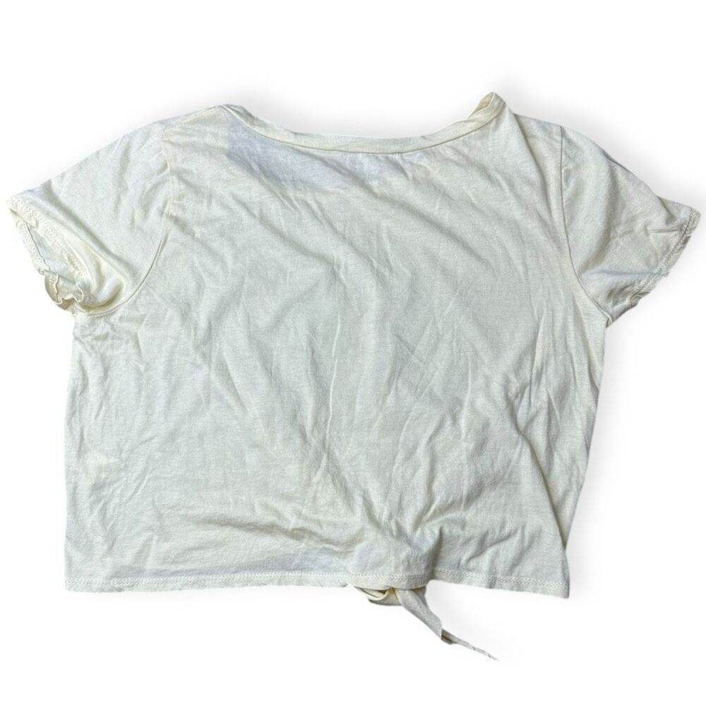 RAGGS II RICHES Women’s Pale Yellow Short Sleeve Tie-Front Crop Top Size Large - Picture 2 of 5
